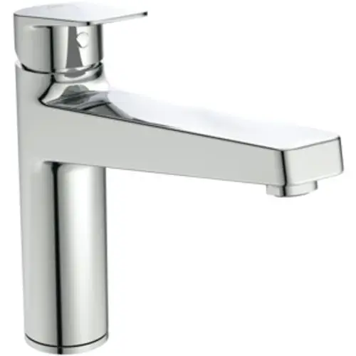 Küchenarmatur in Chrom, hergestellt von Ideal Standard. Das Design umfasst einen ausgezogenen Auslauf und einen hohen Wasserhahn für einfaches Befüllen von Behältern.